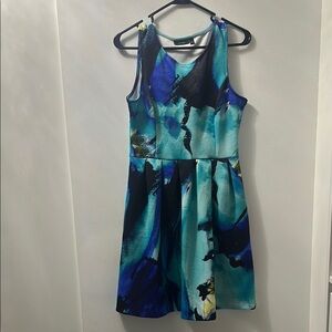 Apt. 9 Teal and Navy Artistic Mini Dress